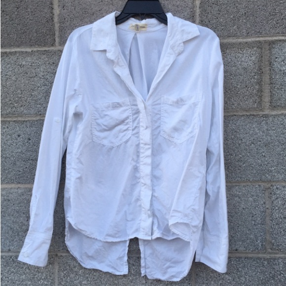 Cloth & Stone Anthropolgie Top Medium White Tencel Button Up Ducktail Made USA - Picture 1 of 10